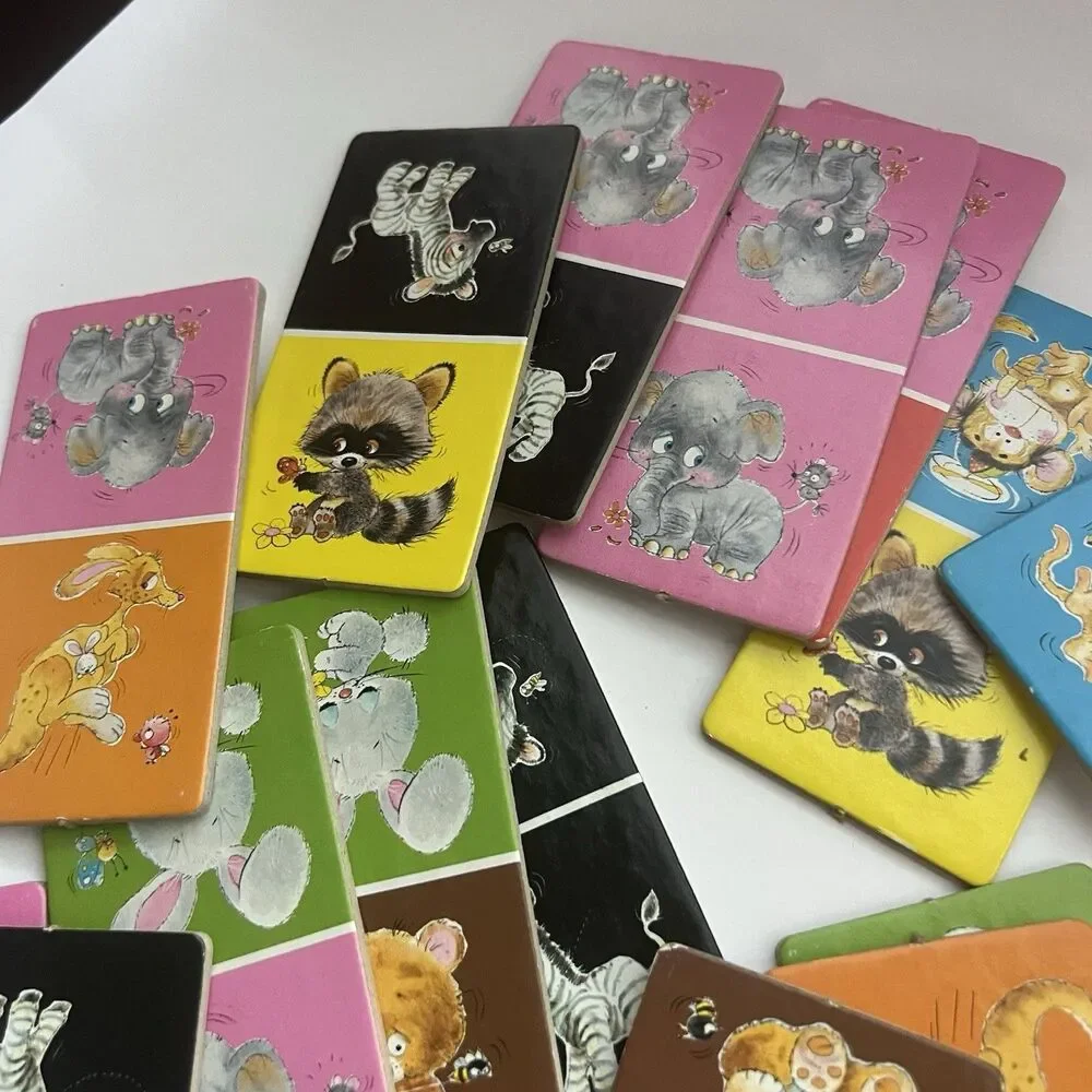 Vintage 1970s Whitman Animal Dominoes Matching Game 30 Cardboard Tiles